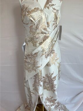 Kay Unger Ivory Dress with Gold Floral Jacquard